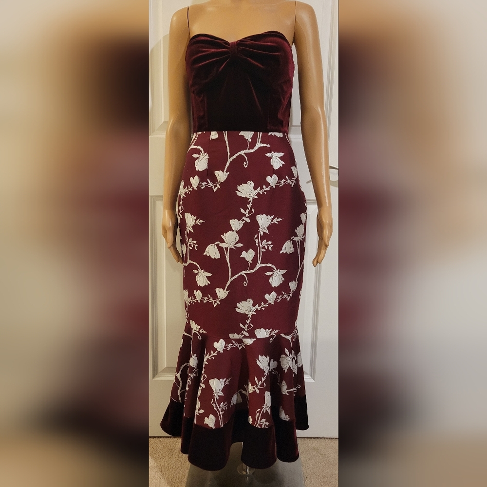 Gianni Bini Jacquard Merlot & Silver Glittery Fit & Flare Holiday Dress sz S
